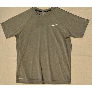Nike Swim Mens Dri-FIT Rash Guard Short Sleeve Heather Olive Green NESSA589 L